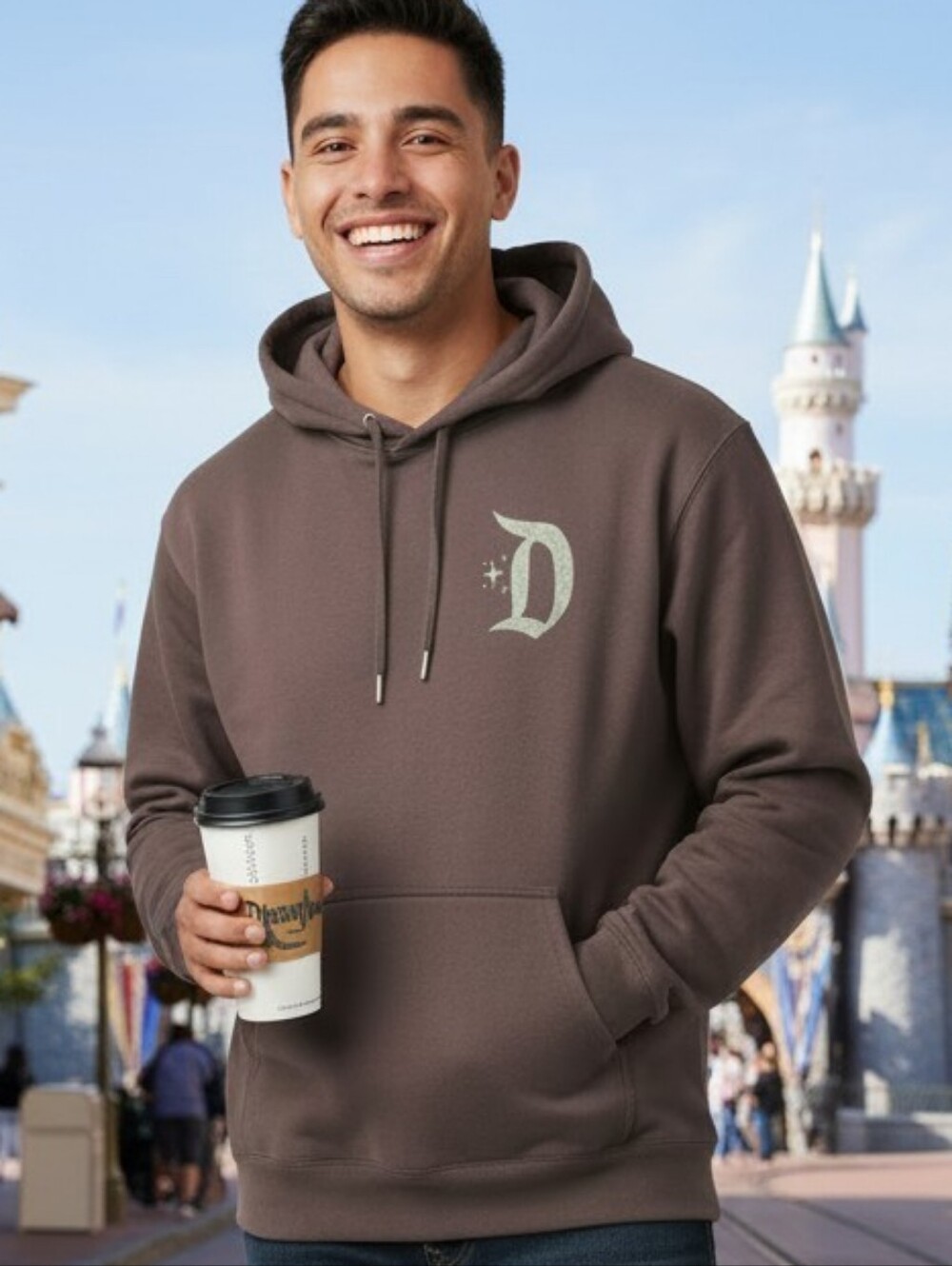 Brown Hooded Heavyweight Sweatshirt with Homemade Disney "D"
